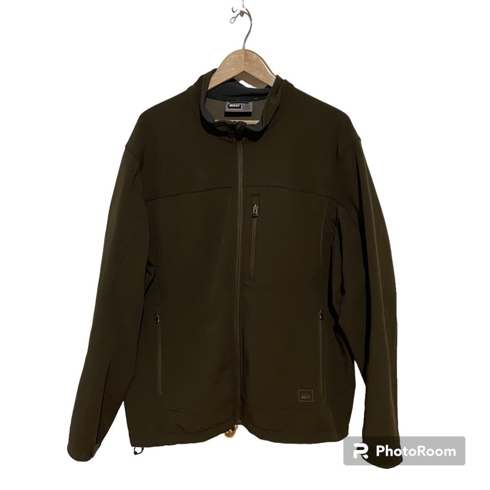 REI Men’s Olive Green Nylon Fleece Zip Up Fall Jacket Coat Size XL